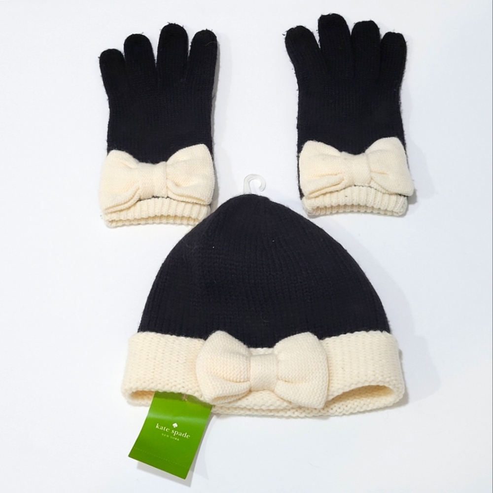 Kate Spade - Hat and Gloves - Fine Gauge Jersey Bow Cuff